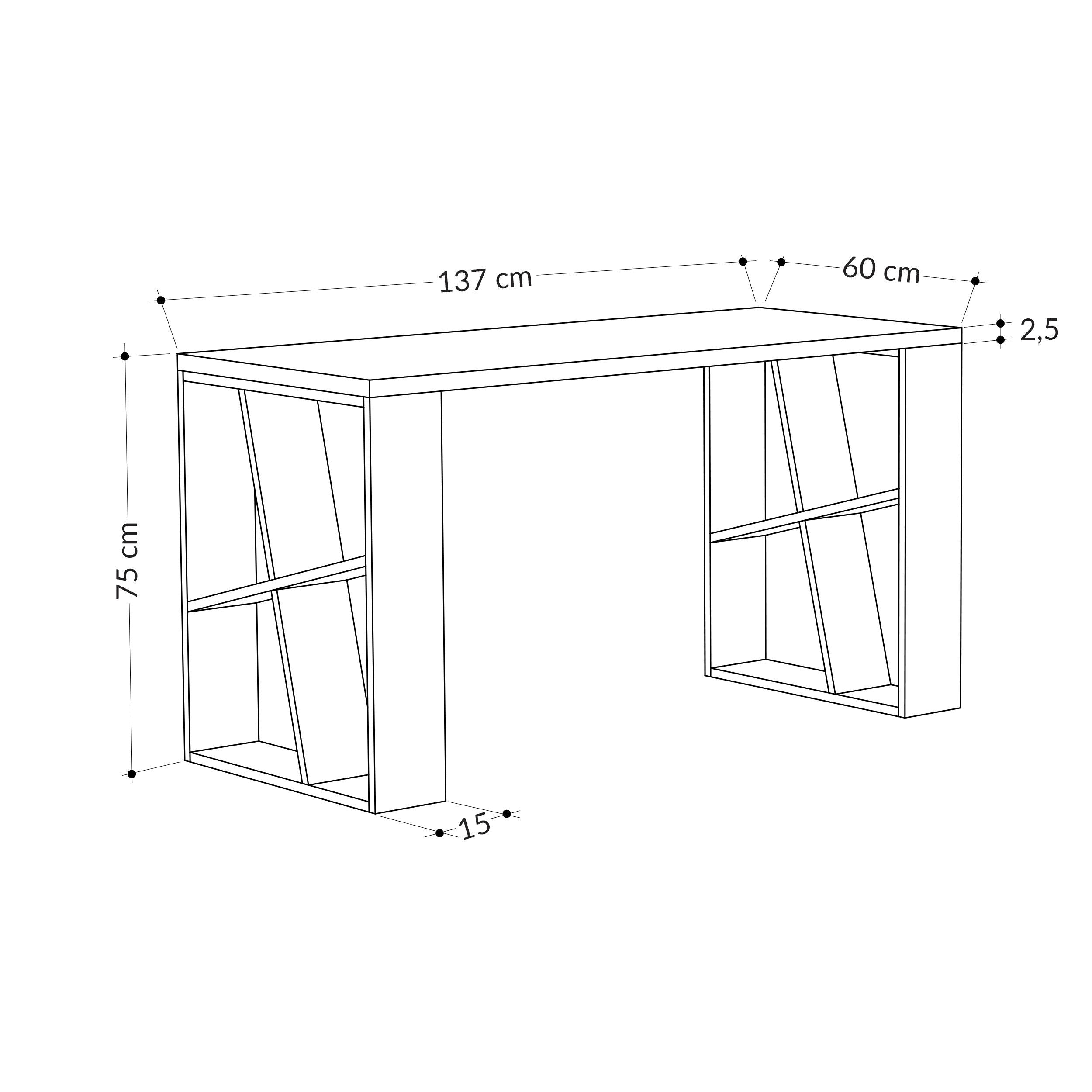 Bureau de travail en bois solide HONEY 137 cm - Gris et Blanc