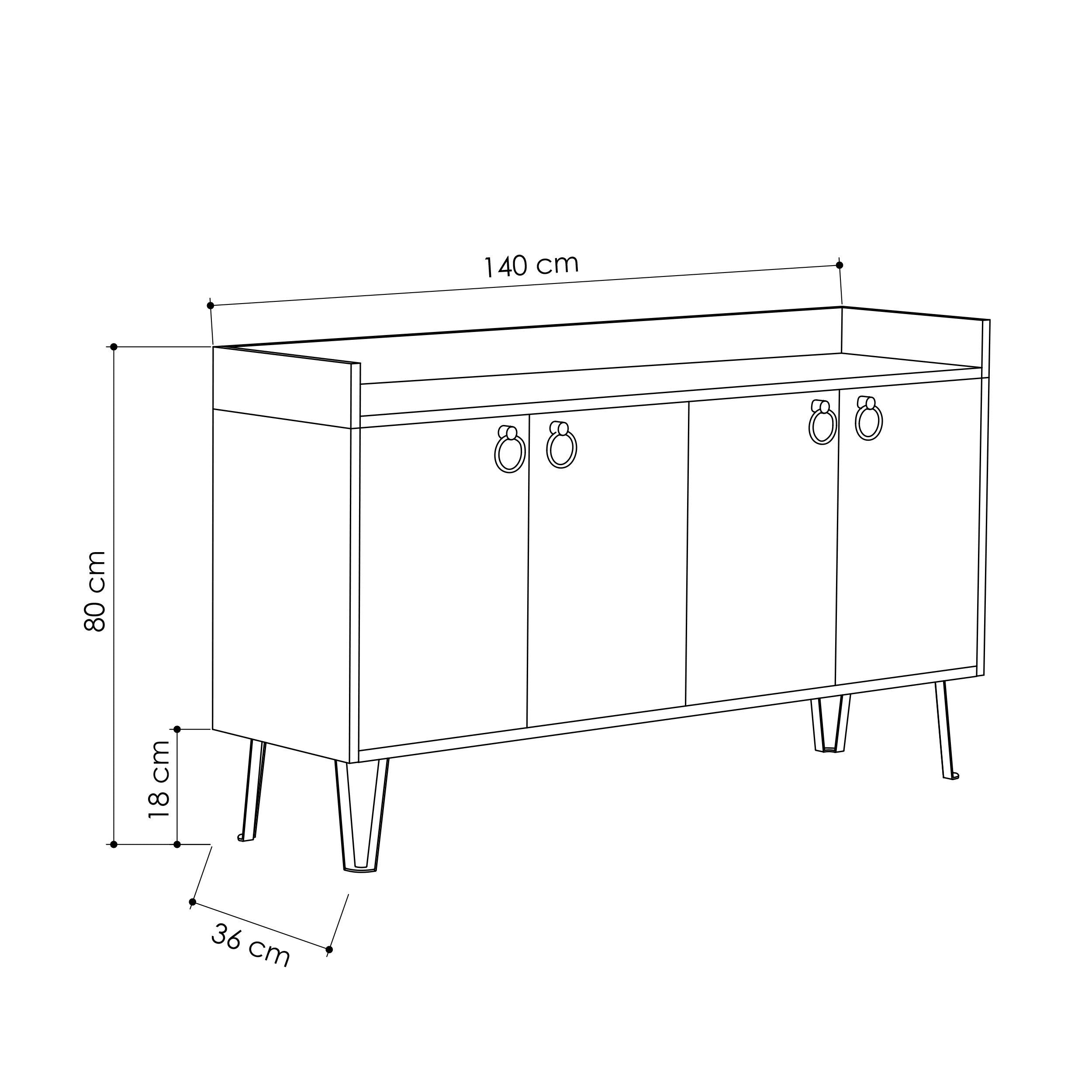 Console DEA 140 cm - Buffet et Bahut de rangement - Beige et Gris