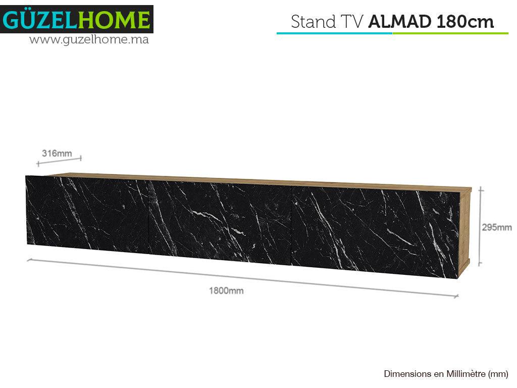 Stand TV Suspendu ALMAD 180 cm - Chêne et Effet Marbre