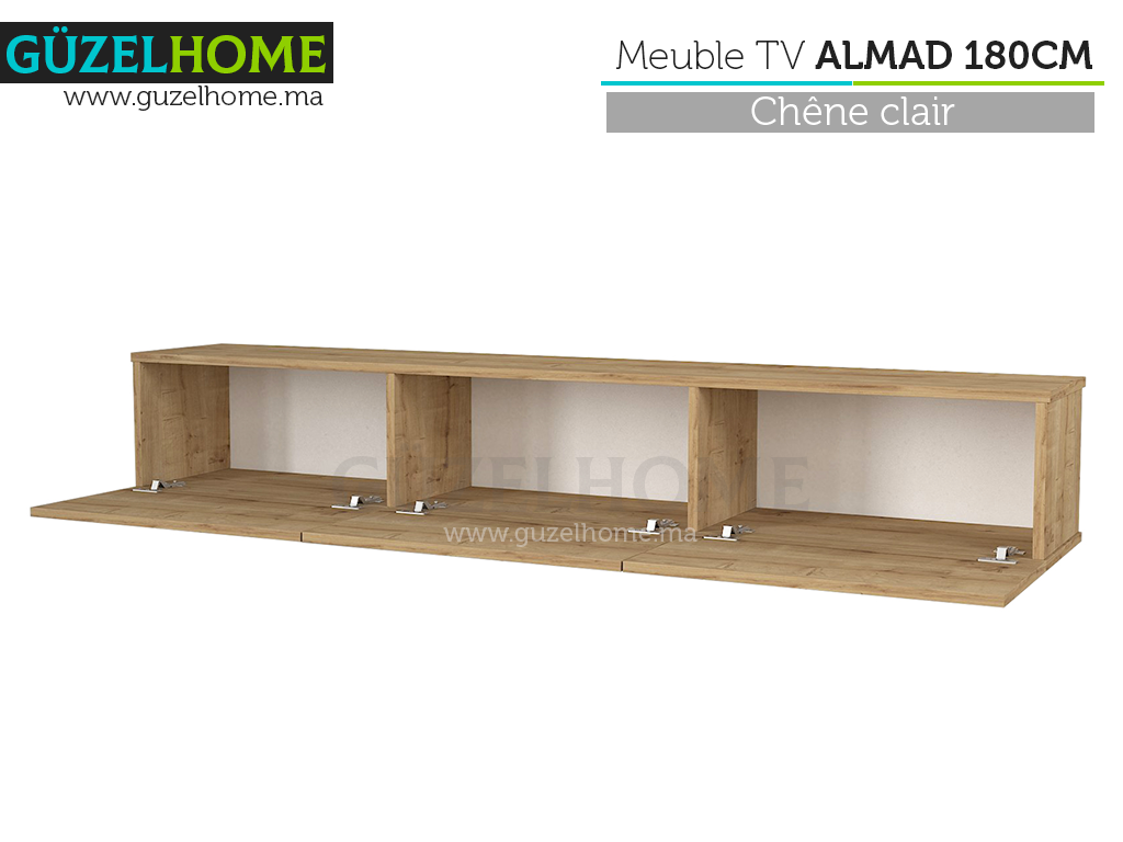 Mobilier TV Suspendu ALMAD 180cm - Effet chêne