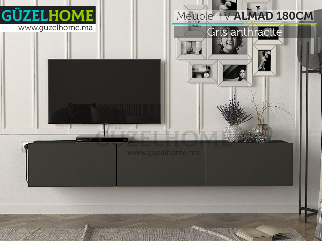 Stand TV Suspendu ALMAD 180cm - Gris anthracite