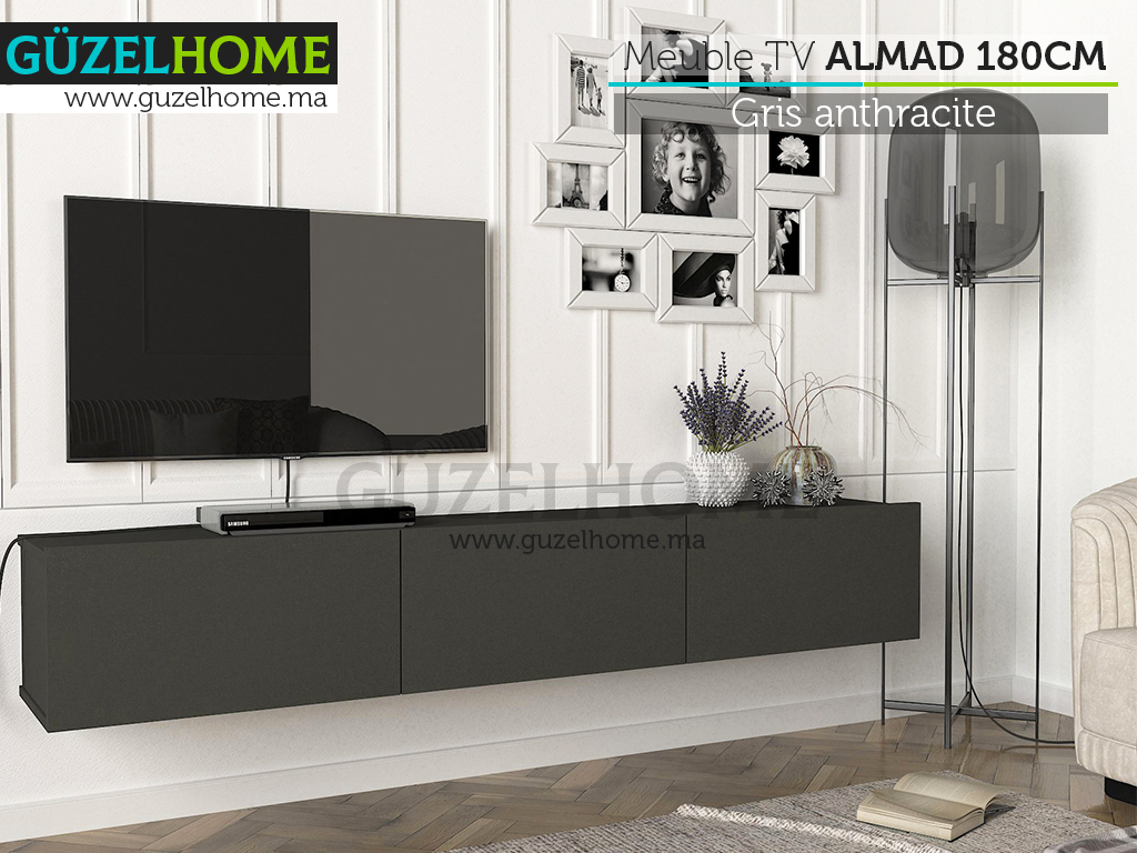 Stand TV Suspendu ALMAD 180cm - Gris anthracite