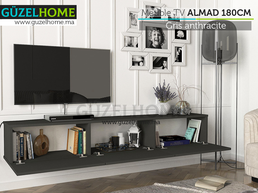 Stand TV Suspendu ALMAD 180cm - Gris anthracite