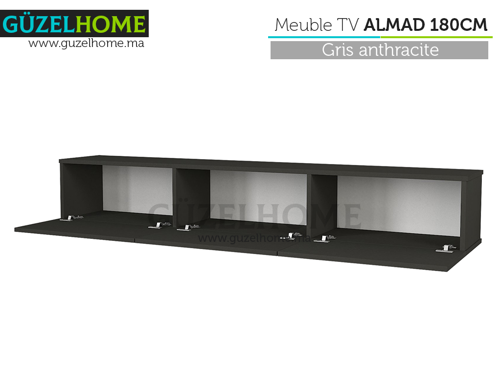 Stand TV Suspendu ALMAD 180cm - Gris anthracite