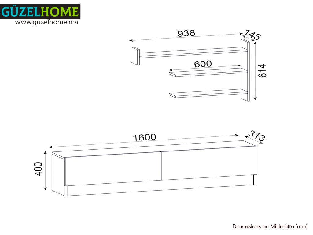 Meuble TV ALPHA 160 cm - Chêne - Salon et séjour