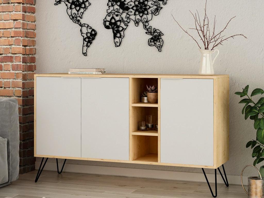 Console Buffet CLARA 142 cm - Chêne et Blanc - entrée et séjour