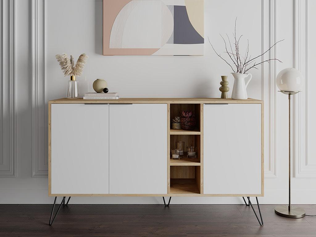 Console Buffet CLARA 142 cm - Chêne et Blanc - entrée et séjour