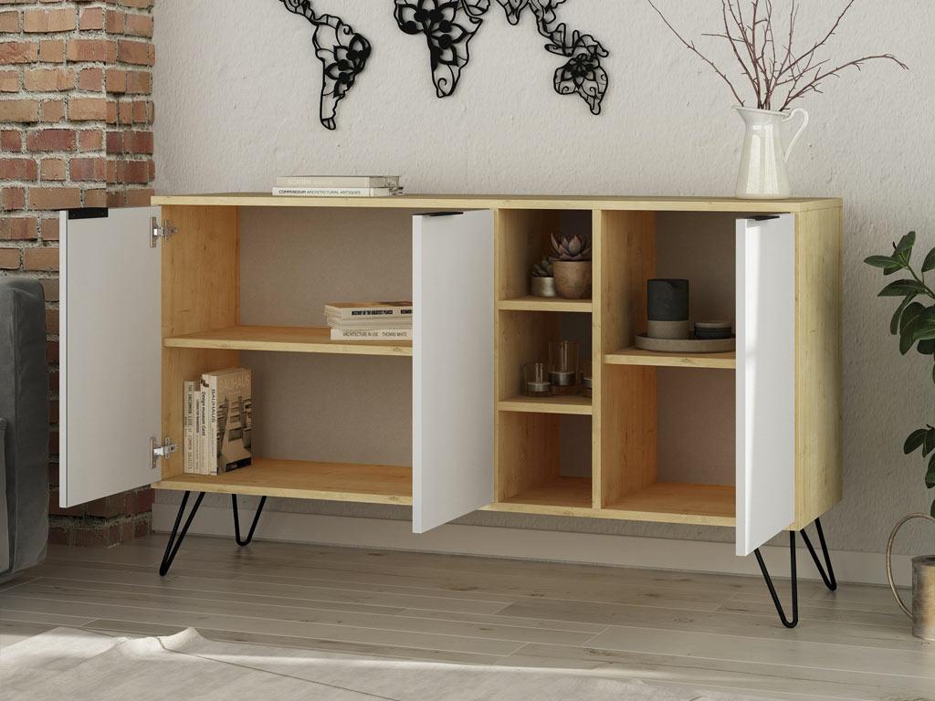 Console Buffet CLARA 142 cm - Chêne et Blanc - entrée et séjour