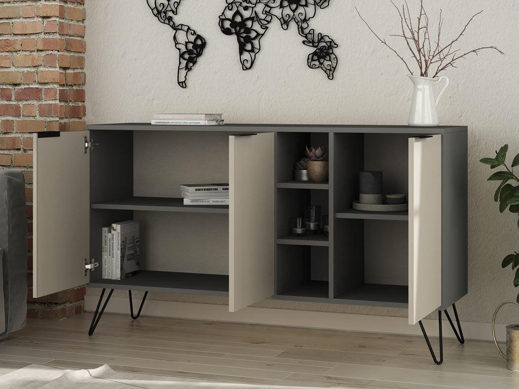 Console Buffet d'entrée CLARA 142 cm - Gris Anthracite et Light Mocha