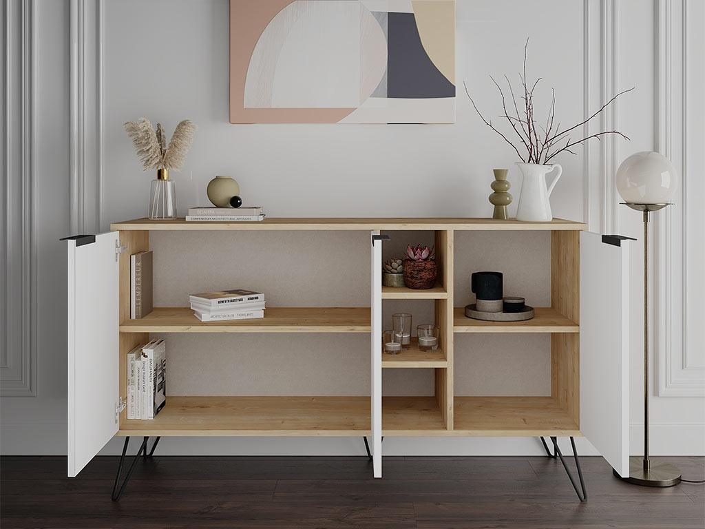 Console Buffet CLARA 142 cm - Chêne et Blanc - entrée et séjour