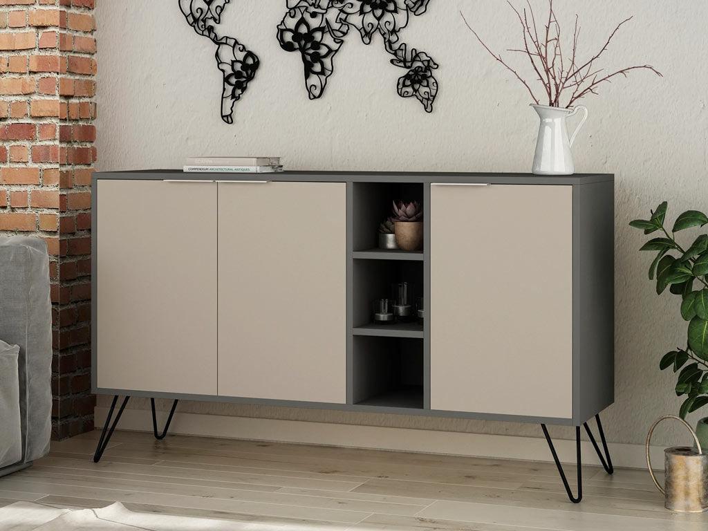 Console Buffet d'entrée CLARA 142 cm - Gris Anthracite et Light Mocha