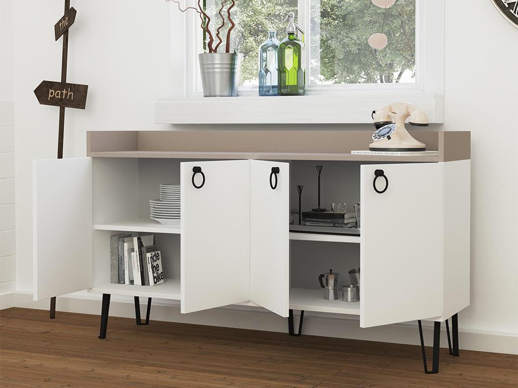 Console Buffet d'entrée DEA 140 cm - Blanc et Light Mocha