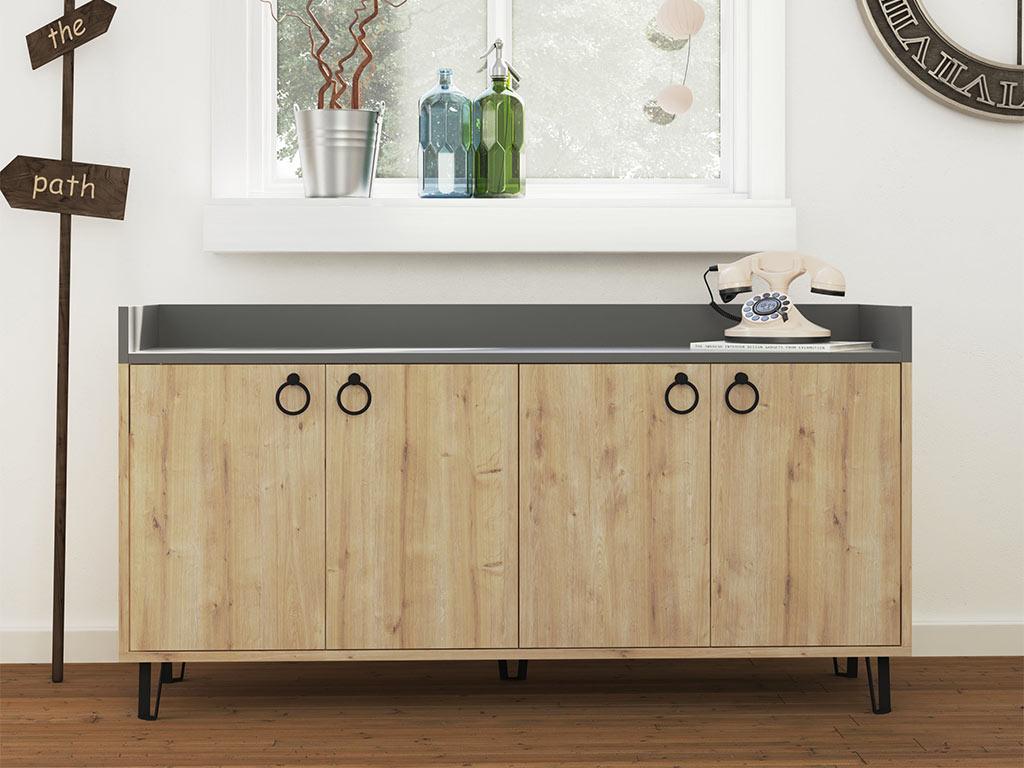 Console Buffet d'entrée DEA 140 cm - Chêne et Gris Anthracite