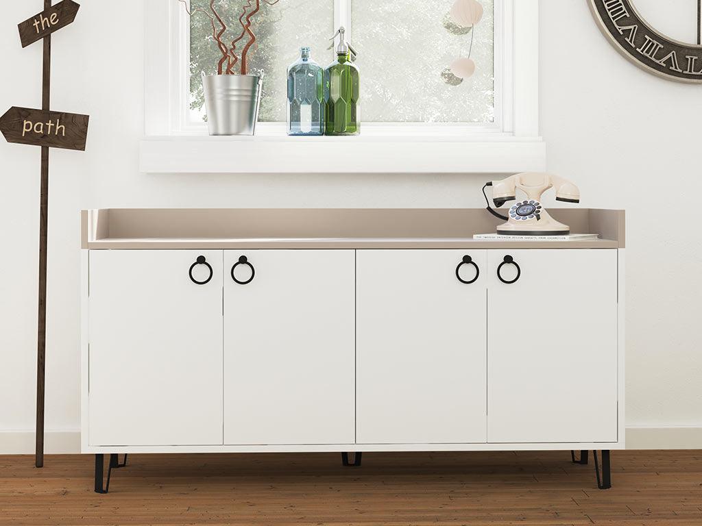 Console Buffet d'entrée DEA 140 cm - Blanc et Light Mocha