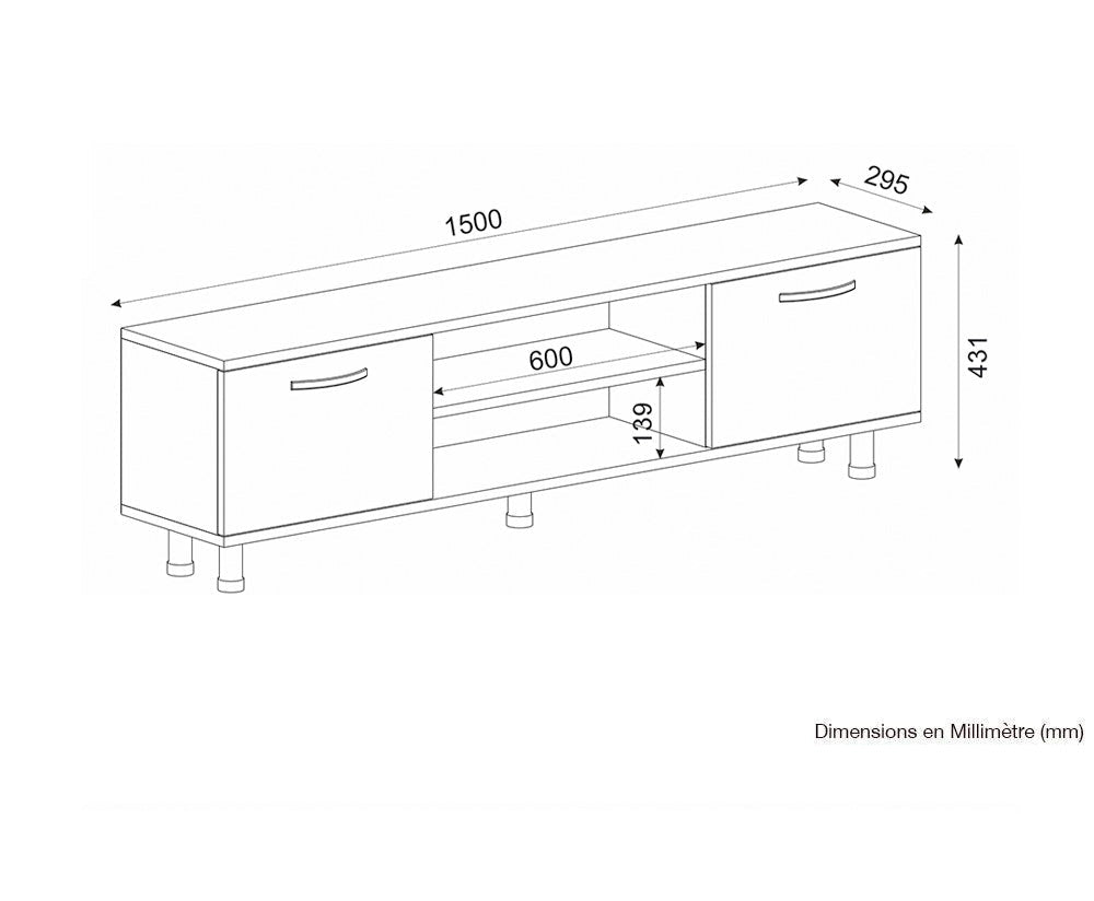 Meuble TV moderne DERMA 150 cm - Blanc et noyer