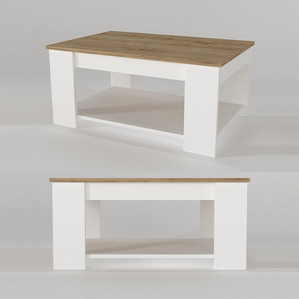 Table basse moderne pour séjour DIMA 90 cm - Blanc et chêne