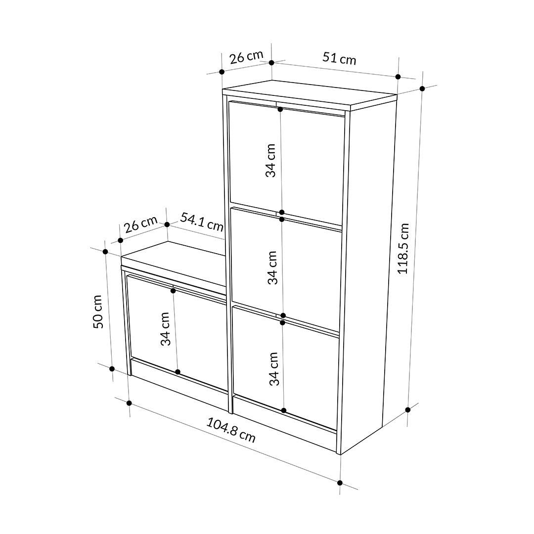 Meuble chaussures à 4 compartiments DUDE 118 cm - Mobilier d'entrée