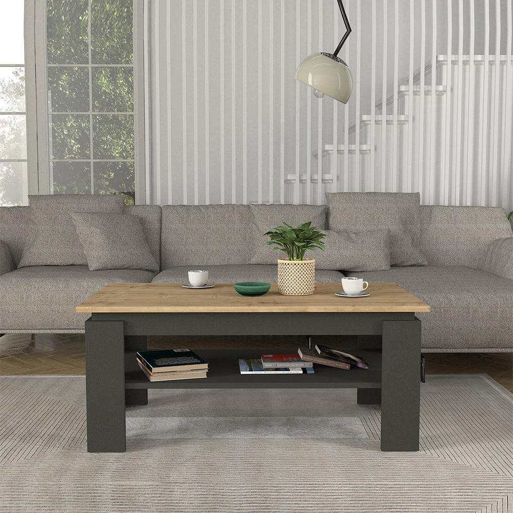 Table basse pour séjour LEROY 110 cm - Chêne et gris anthracite