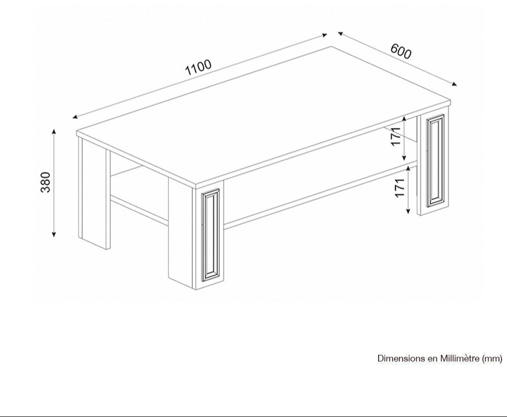 Table basse pour séjour SANSA 110 cm - Noyer et blanc à bordures en doré