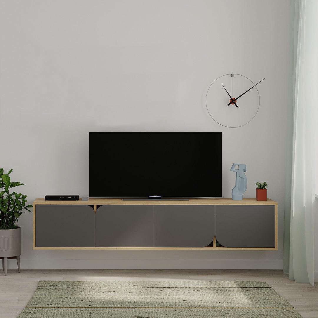 Meuble TV mural moderne SPARK 180cm - Chêne et Gris Anthracite