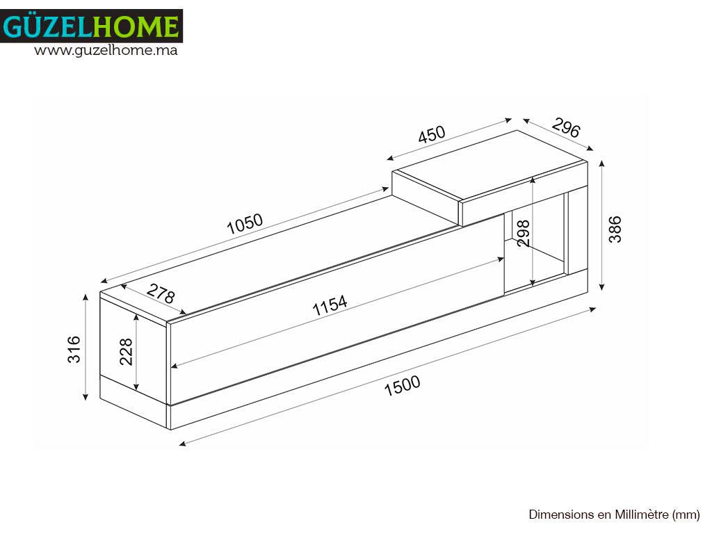 Meuble TV Suspendu VOLARE 150 cm - Gris anthracite et chêne