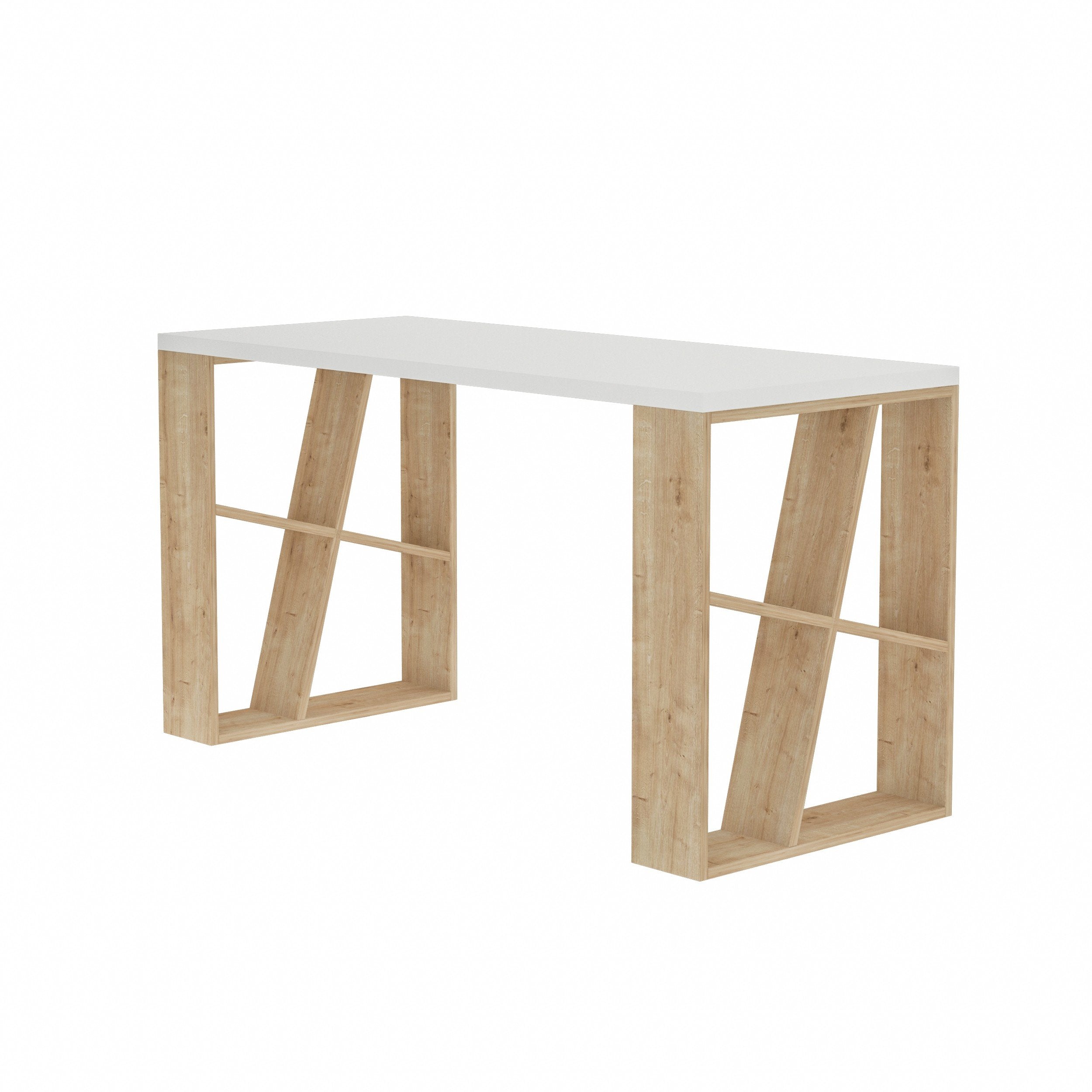 Bureau de travail en bois solide HONEY 137 cm - Chêne et Blanc