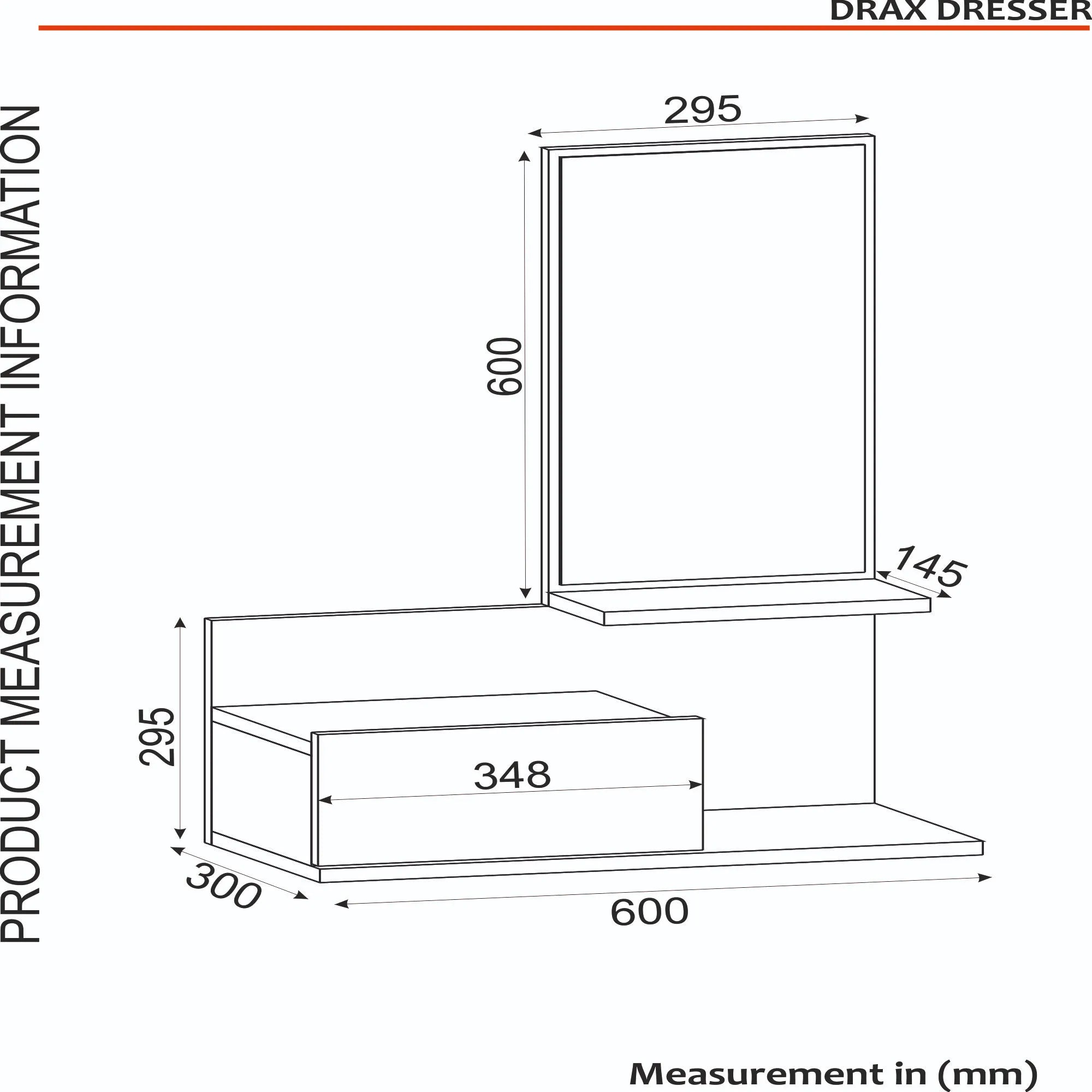 Coiffeuse suspendue avec miroir DRAX blanc